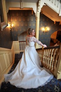 Bride on staircase wedding photography in York
